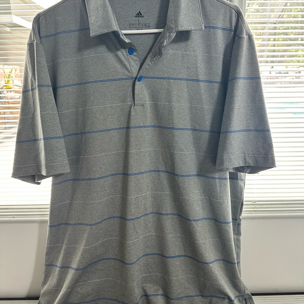 Adidas Gray and Blue Polo Shirt Classic Stripes